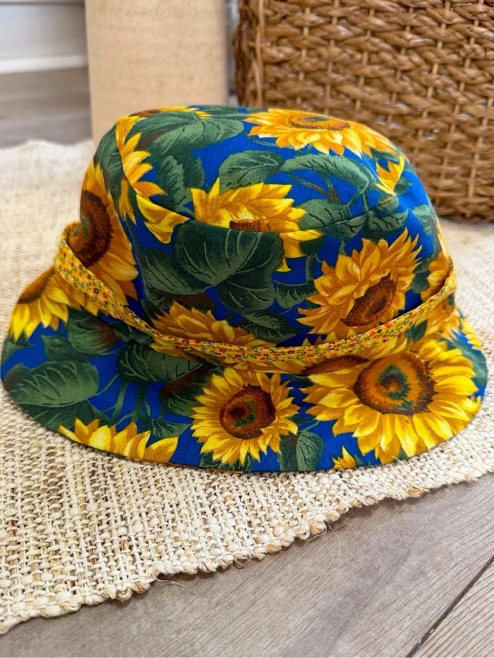 Vintage 90s Baby Toddler Girl Hat Sunflower Print Bucket Hat ADORABLE